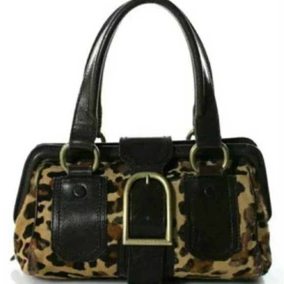 Ella Leopard Brown Beige Leather Pony Brass Satche - Picture 1 of 6